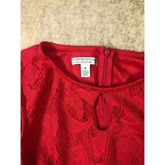 London Style Collection Dress Womens 8 Dark Pink Lace Overlay Fit & Flare - Picture 5 of 13